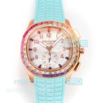 Super Reissue Patek Philippe V2 Aquanaut Luce Rose Gold Rainbow Diamond Rubber Strap Watch 